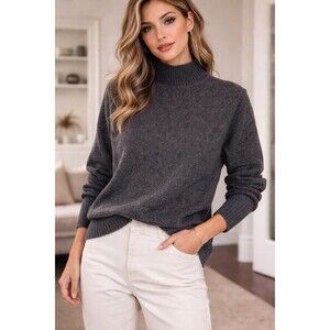 Jenni Kayne Sweater XS Gray Mock Neck Ribbed Wool Blend Minimalist